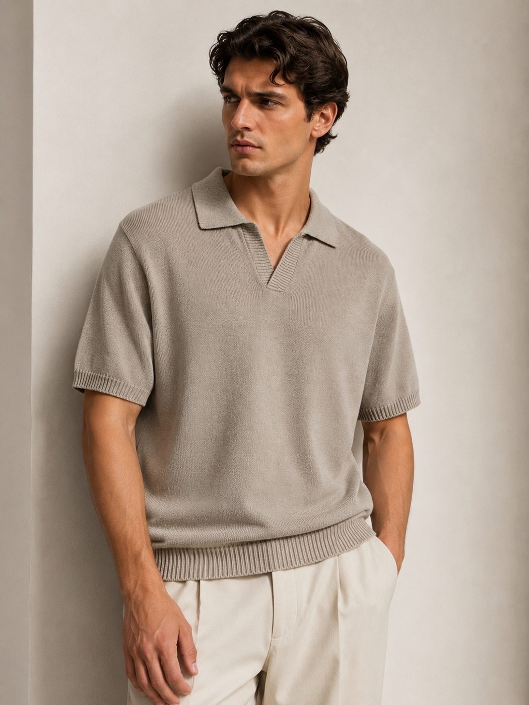 Camisa de tricô caqui gola polo Zara  — foto 2