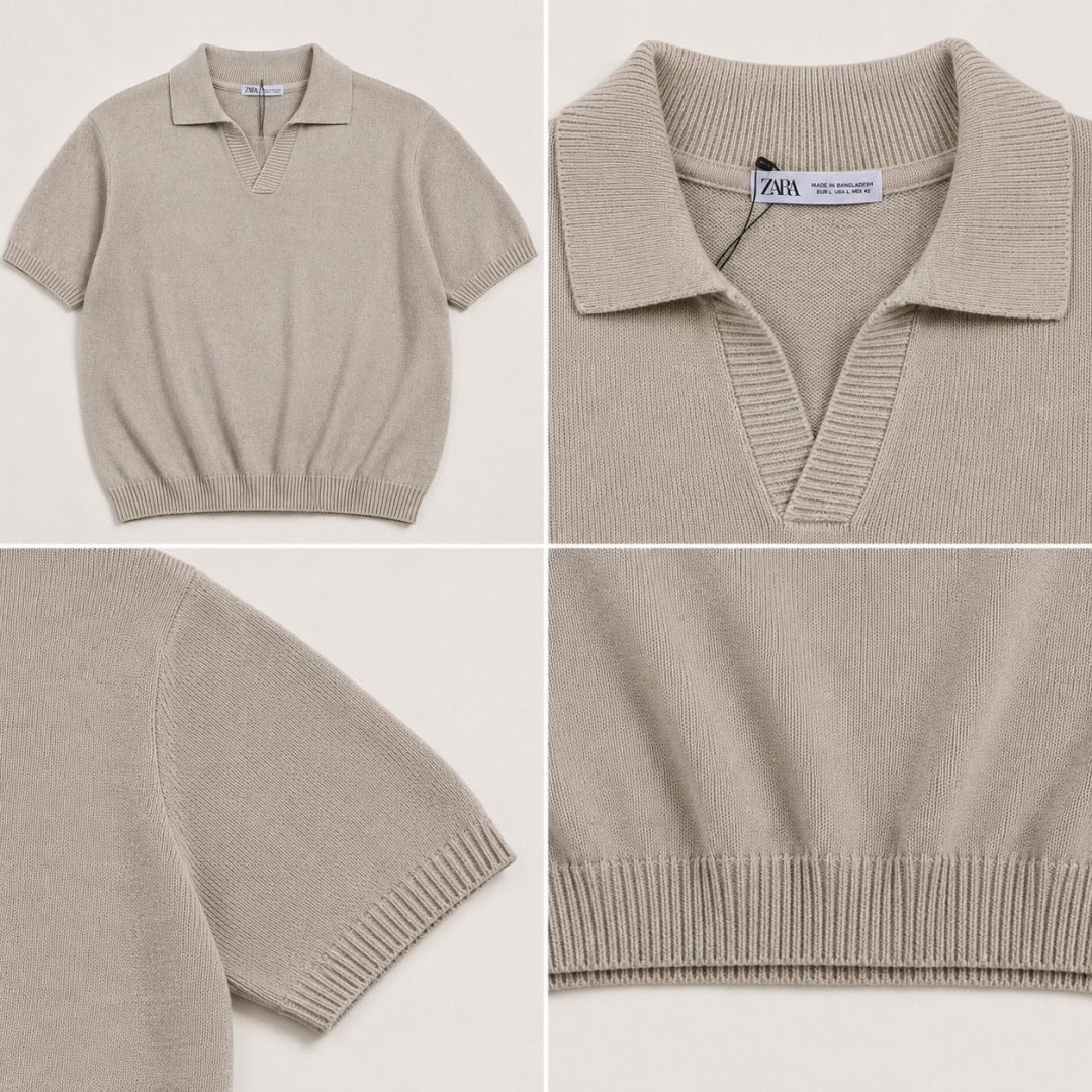 Camisa de tricô caqui gola polo Zara  — foto 3