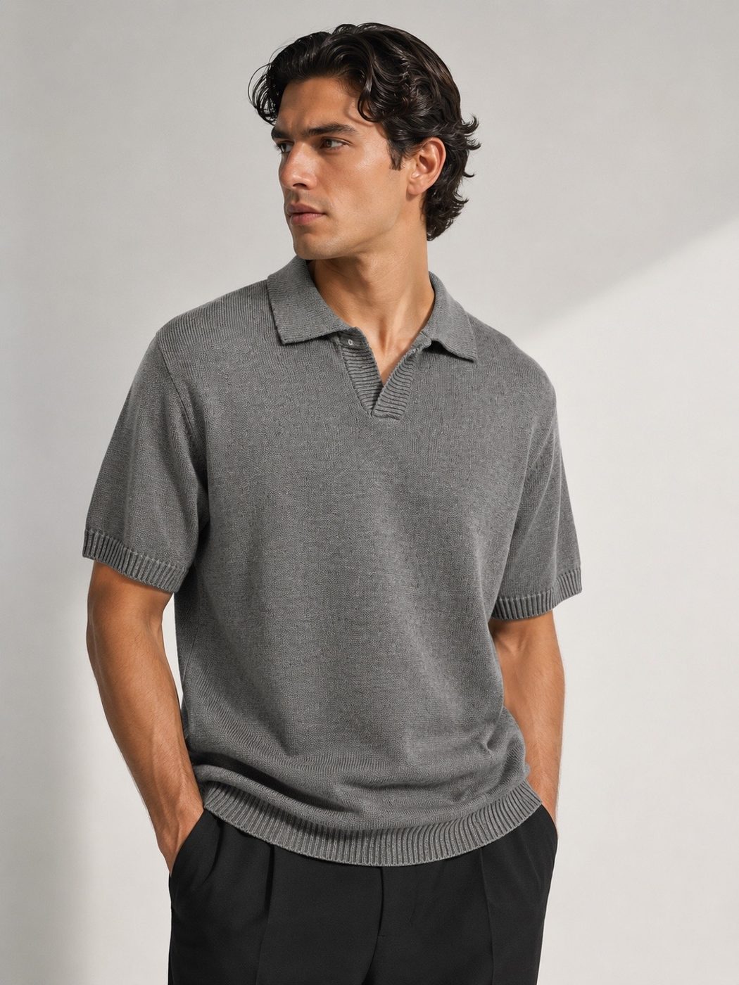 Camisa de tricô cinza gola polo Zara  — foto 2