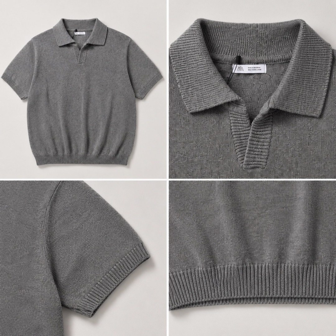 Camisa de tricô cinza gola polo Zara  — foto 3