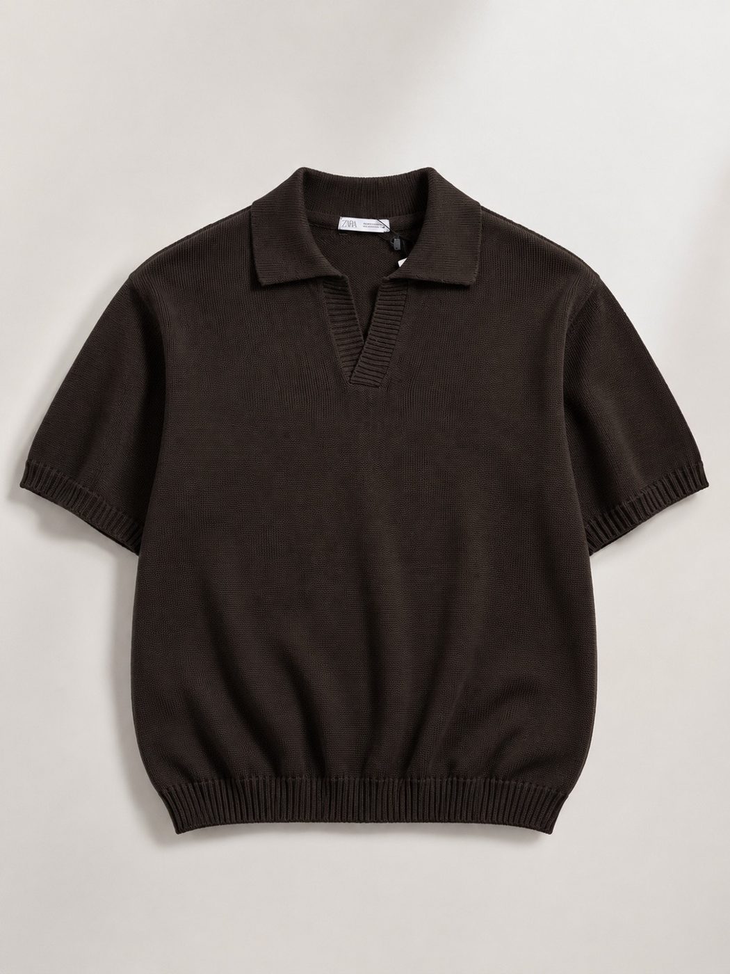 Camisa de tricô marrom gola polo Zara 