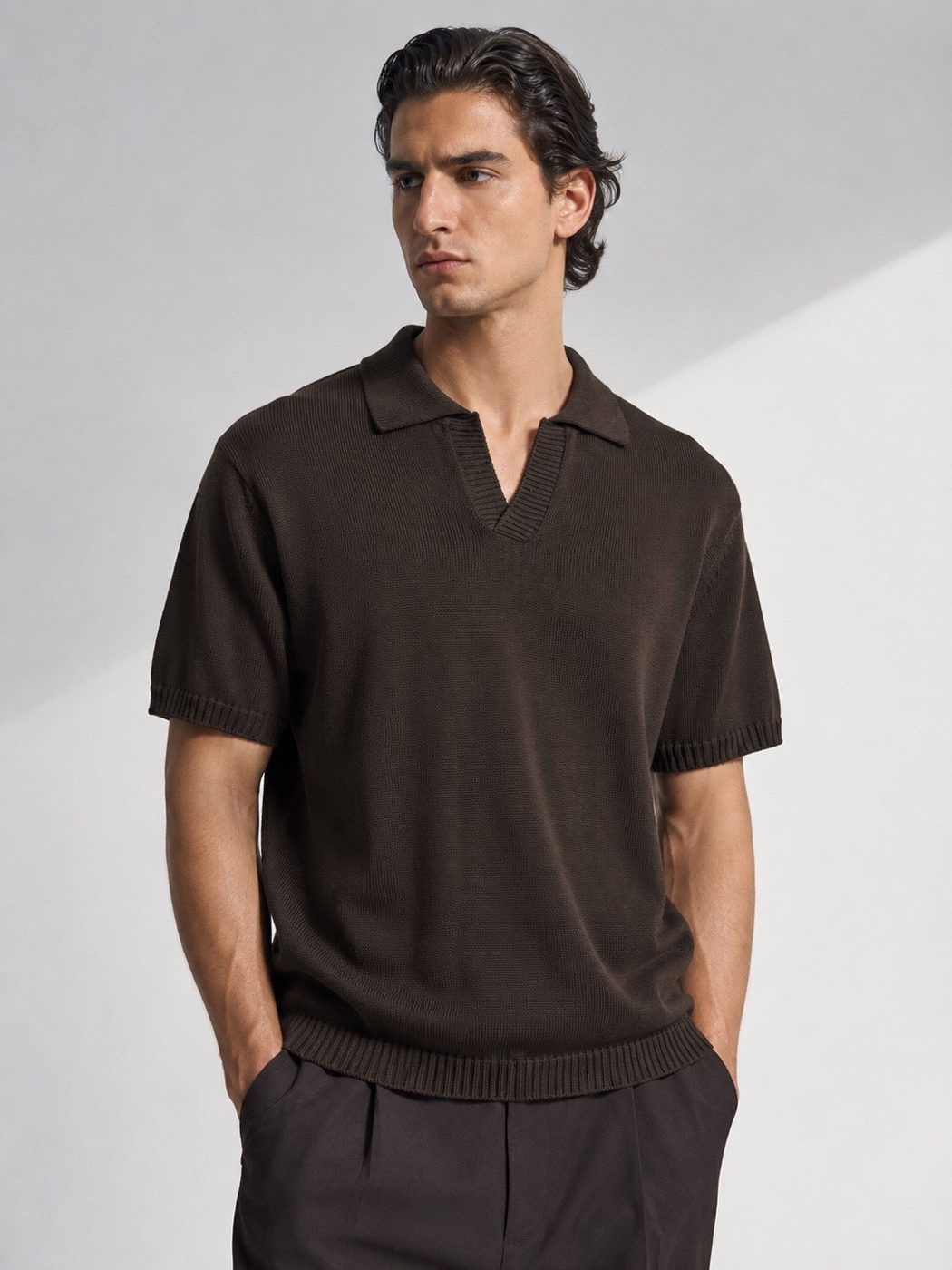 Camisa de tricô marrom gola polo Zara  — foto 2