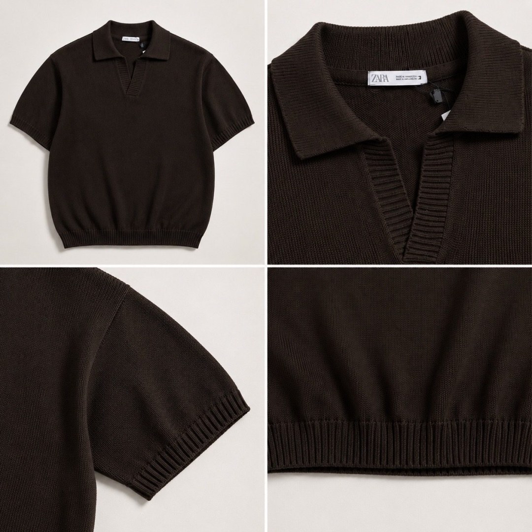 Camisa de tricô marrom gola polo Zara  — foto 3