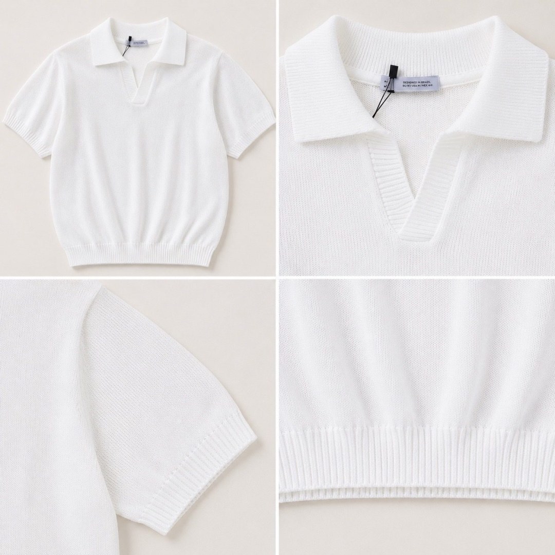 Camisa de tricô off white gola polo Zara  — foto 3