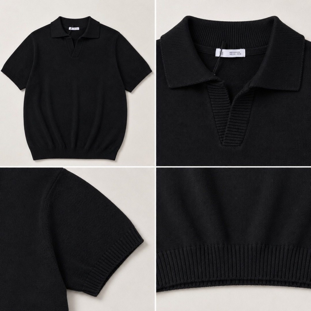 Camisa de tricô preta gola polo Zara  — foto 3