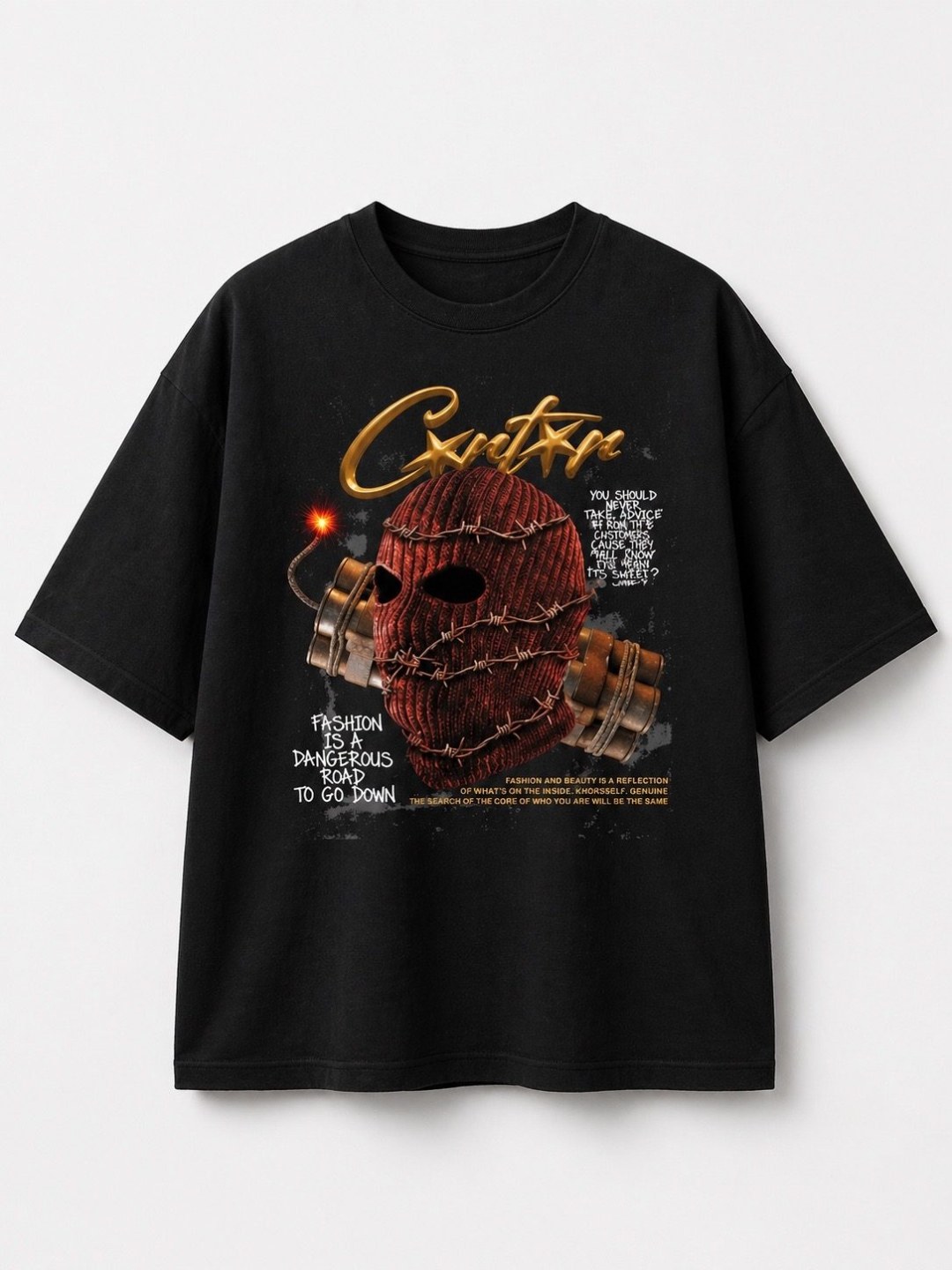 Camiseta oversized Corteiz bomb preta 