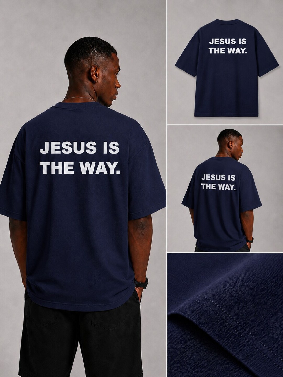 Camiseta Oversized Jesus Is The Way - Marinho  — foto 5