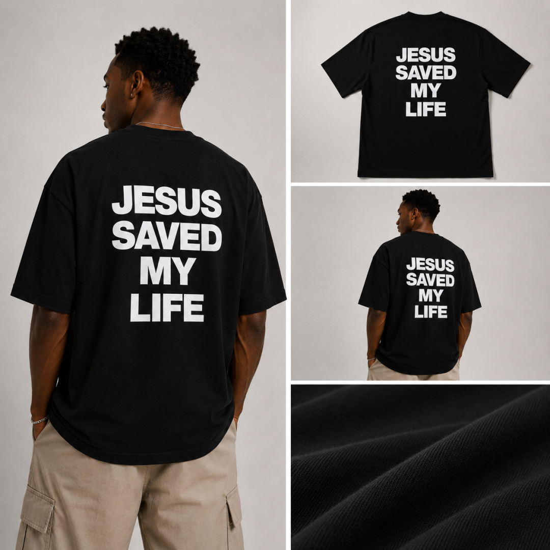Camiseta Oversized Jesus Saved My Life Preto — foto 5