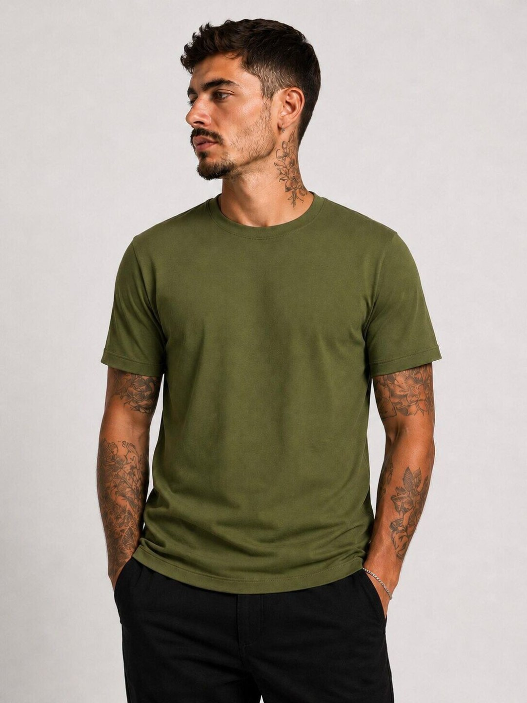 Camiseta Slim Fit Essential Zara — Musgo — foto 2