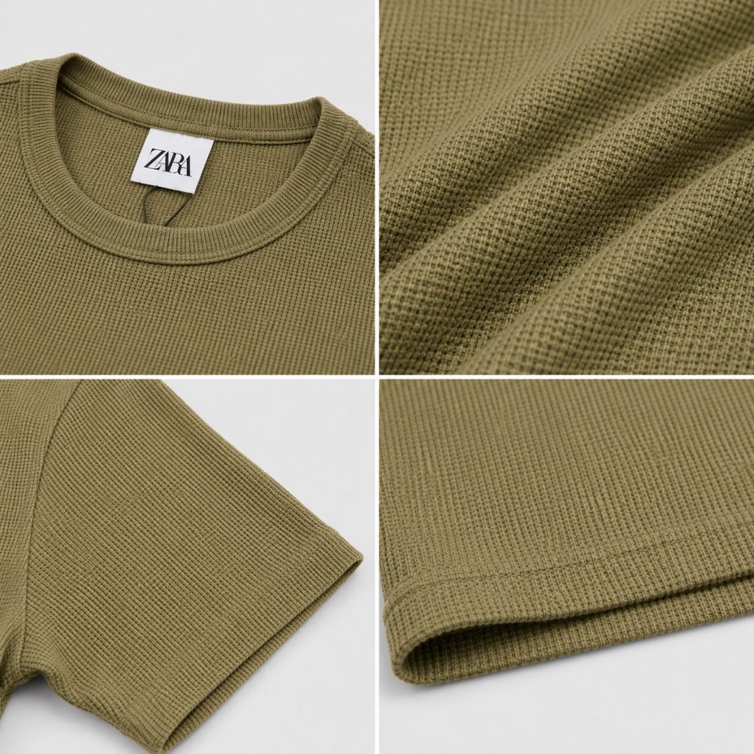 Camiseta Zara Waffle Slim - Bege  — foto 3