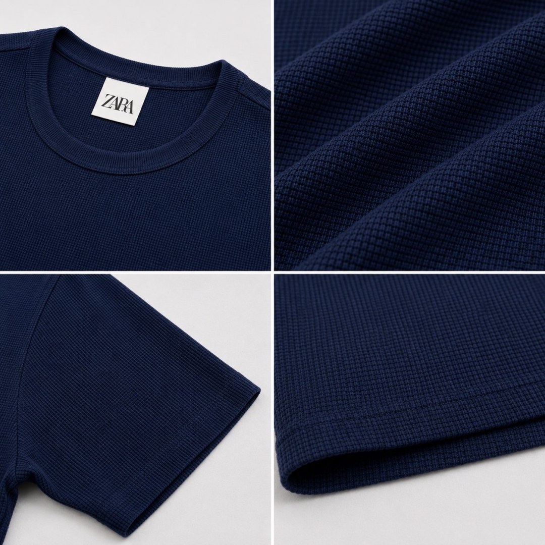 Camiseta Zara Waffle Slim - Marinho  — foto 3