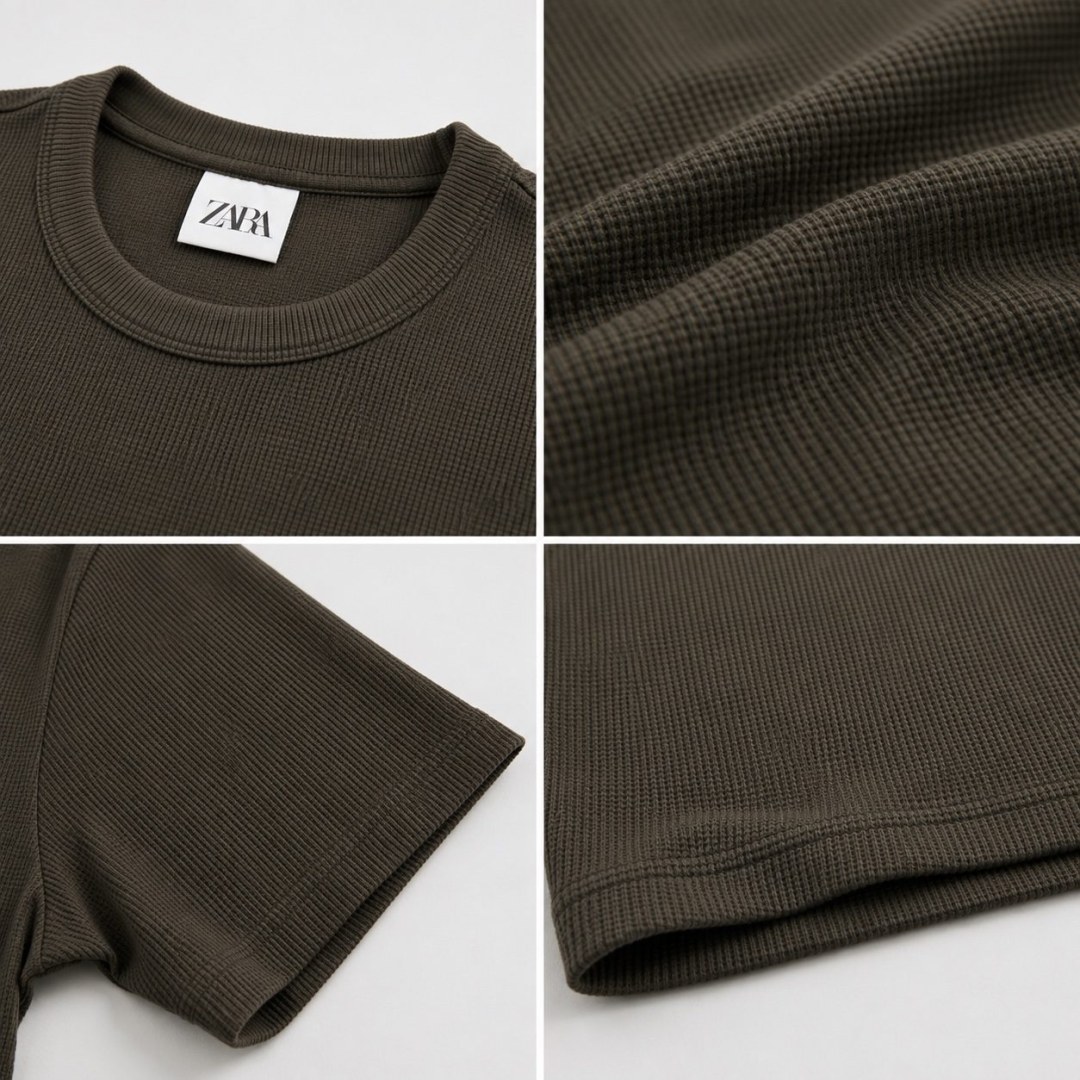 Camiseta Zara Waffle Slim - Marrom — foto 3