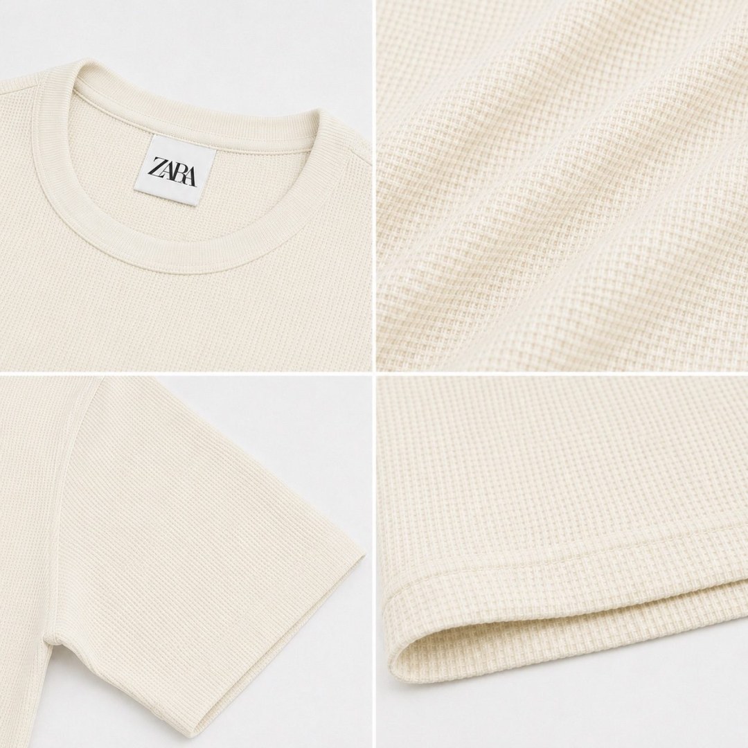Camiseta Zara Waffle Slim - Off White — foto 3