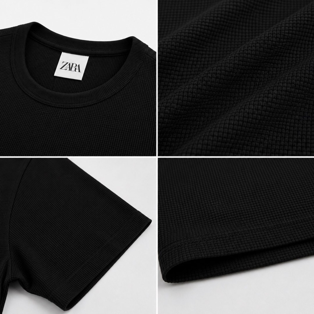 Camiseta Zara Waffle Slim - Preta — foto 3