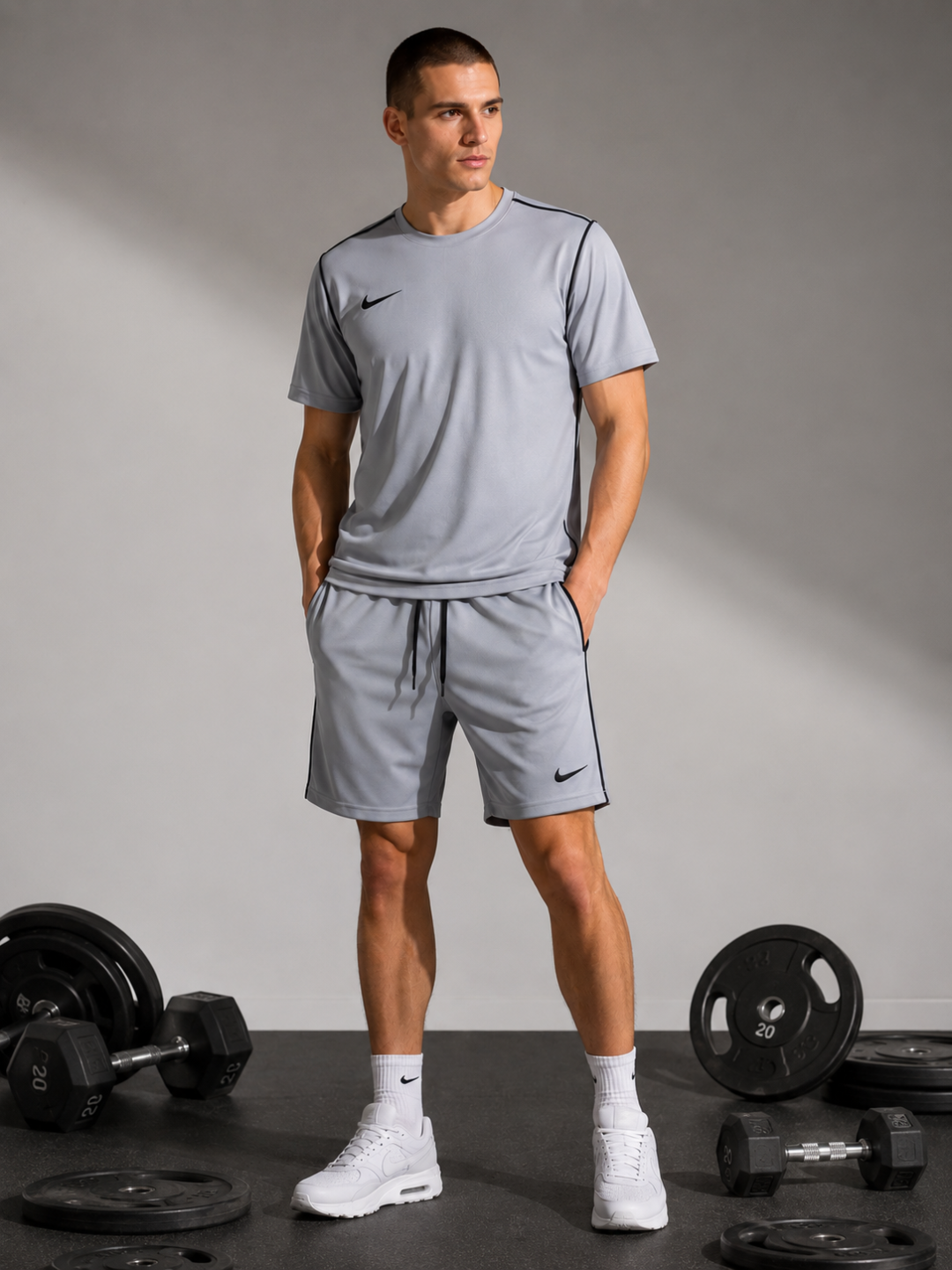 Conjunto Dri-Fit Nike Cinza 